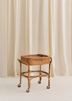 Desserte En Cannage à Roulettes Vintage